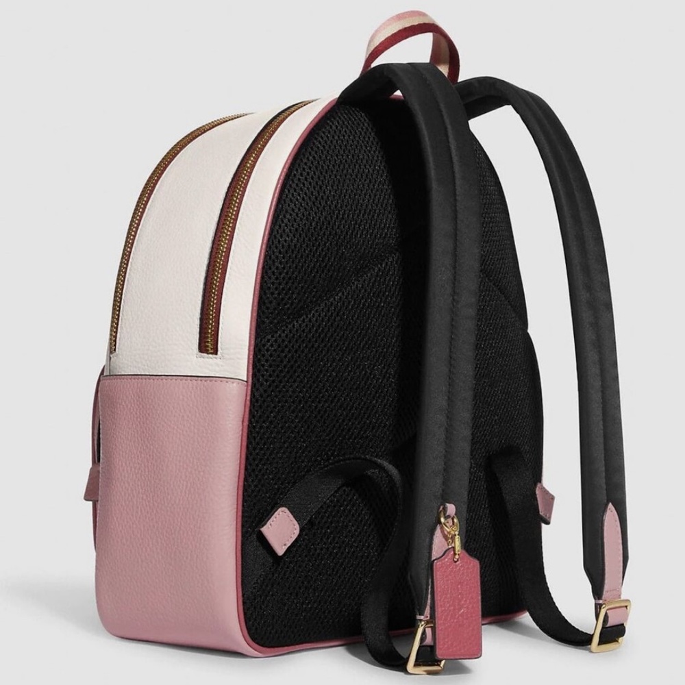 Coach Court Stripe Heart Motif Pebble Leather Chalk White Backpack NWT - Picture 15 of 16